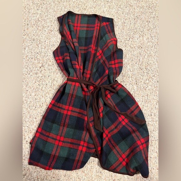 Plaid Vest With Tie Belt - Picture 1 of 3